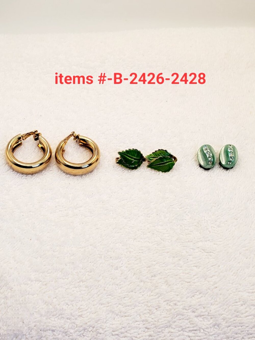 3 Pair of Vintage clip on Earrings, items # B-2426-2428. wt. 25 grams.